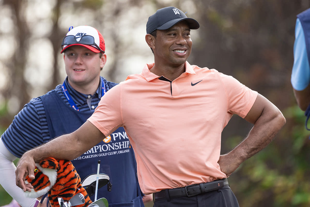 Tiger Woods and Joe Lacava Jr. at the 2021 PNC Championship.